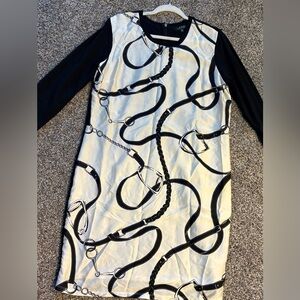 Ralph Lauren Black and Cream Long Sleeve Dress